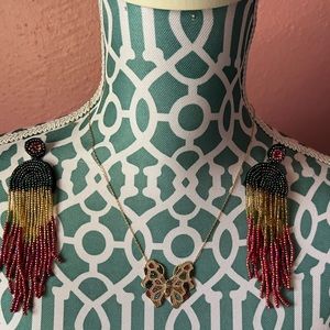 Butterfly Necklace with Boho Beaded earrings